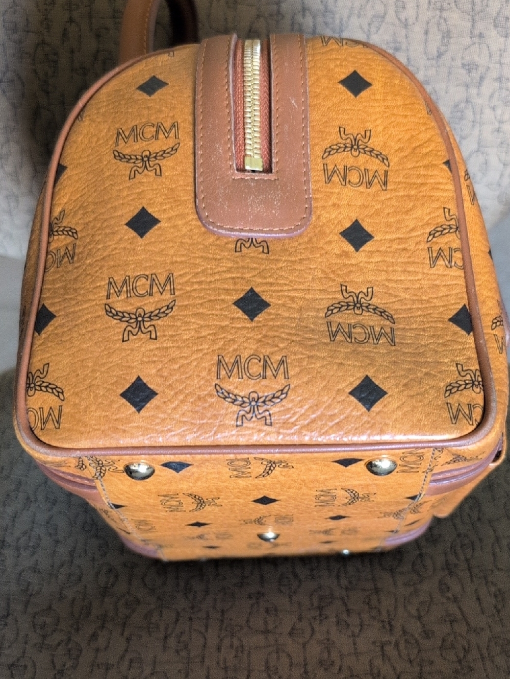 Authentic MCM Visetos Cognac One Pocket Boston Handbag In Great Condition! - Picture 4 of 15